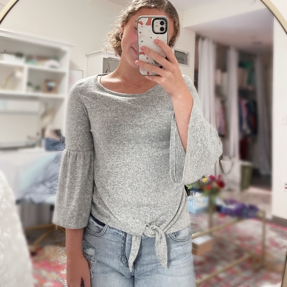 Light Grey shirt with tie-front